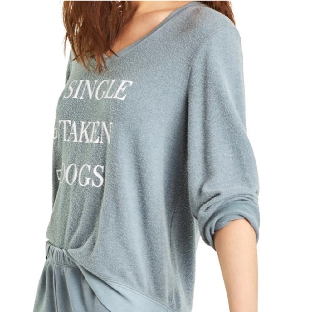 🦊💋 WILDFOX Single Taken Dogs V-Neck Baggy Beach Jumper Medium NWT - Picture 9 of 14